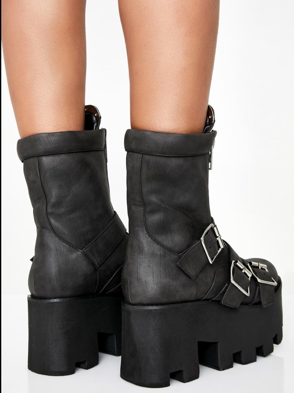 Killstar ‘Made in Hell’ Black Platform Biker Boot with Buckles - Picture 5 of 7